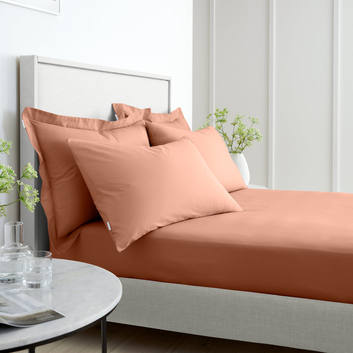 Bianca 200 Thread Count Cotton Percale Extra Deep Bed Linen Fitted Sheet Clay