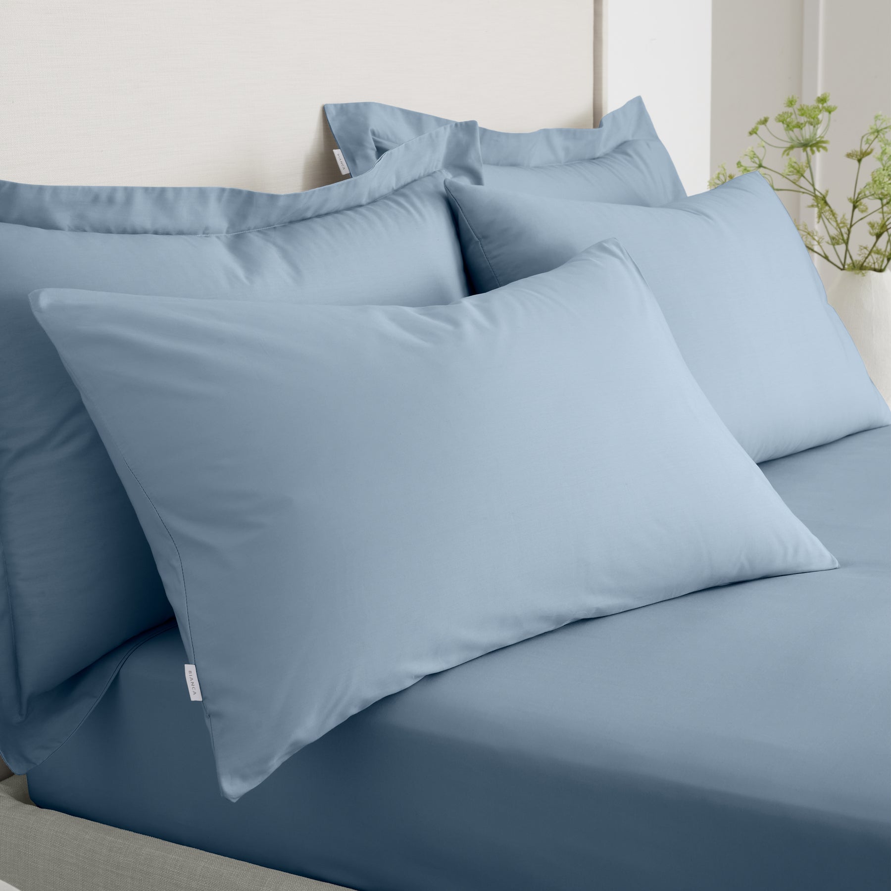 Bianca 200 Thread Count Cotton Percale Extra Deep Pair of Housewife Pillowcases Blue