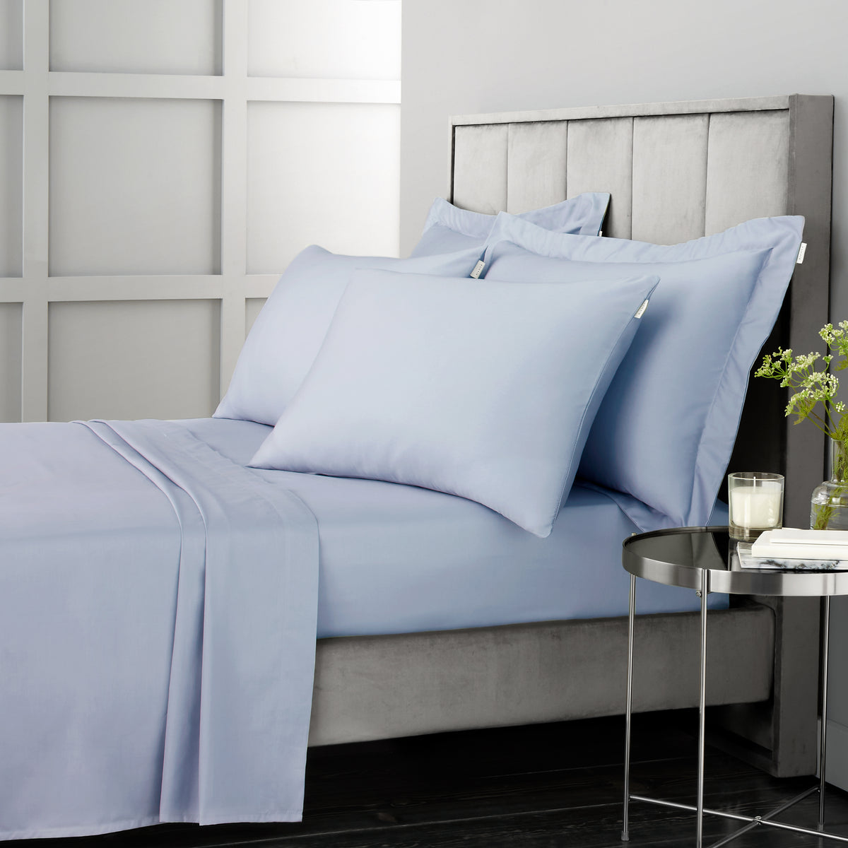 Bianca 400 Thread Count Cotton Sateen Bed Linen Fitted Sheet Blue