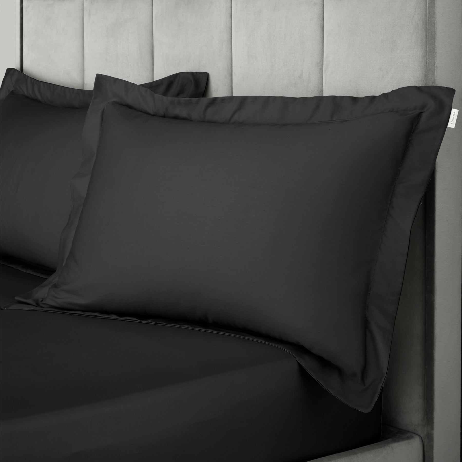 Bianca 400 Thread Count Cotton Sateen Pair of Oxford Pillowcases Black