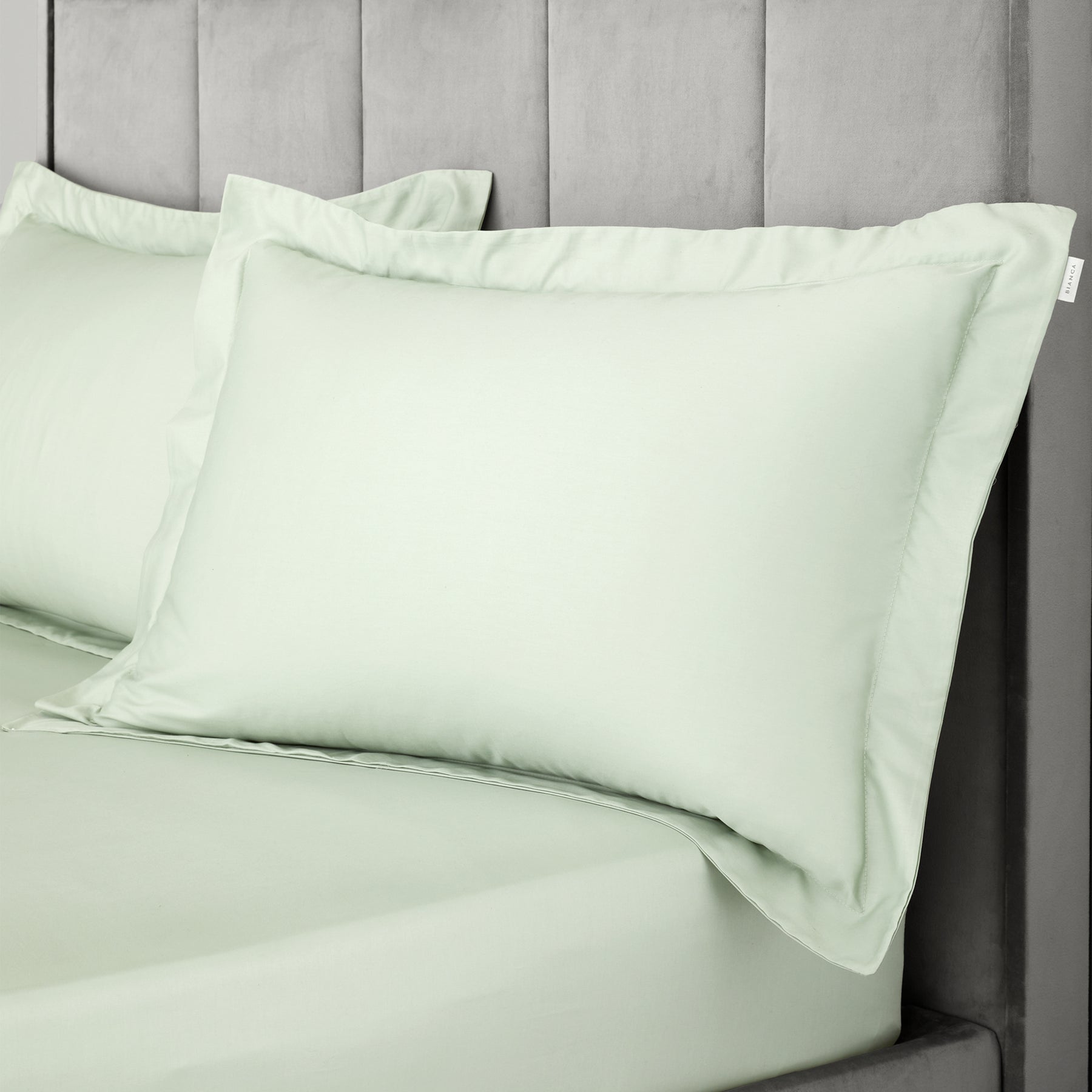 Bianca 400 Thread Count Cotton Sateen Pair of Oxford Pillowcases Green
