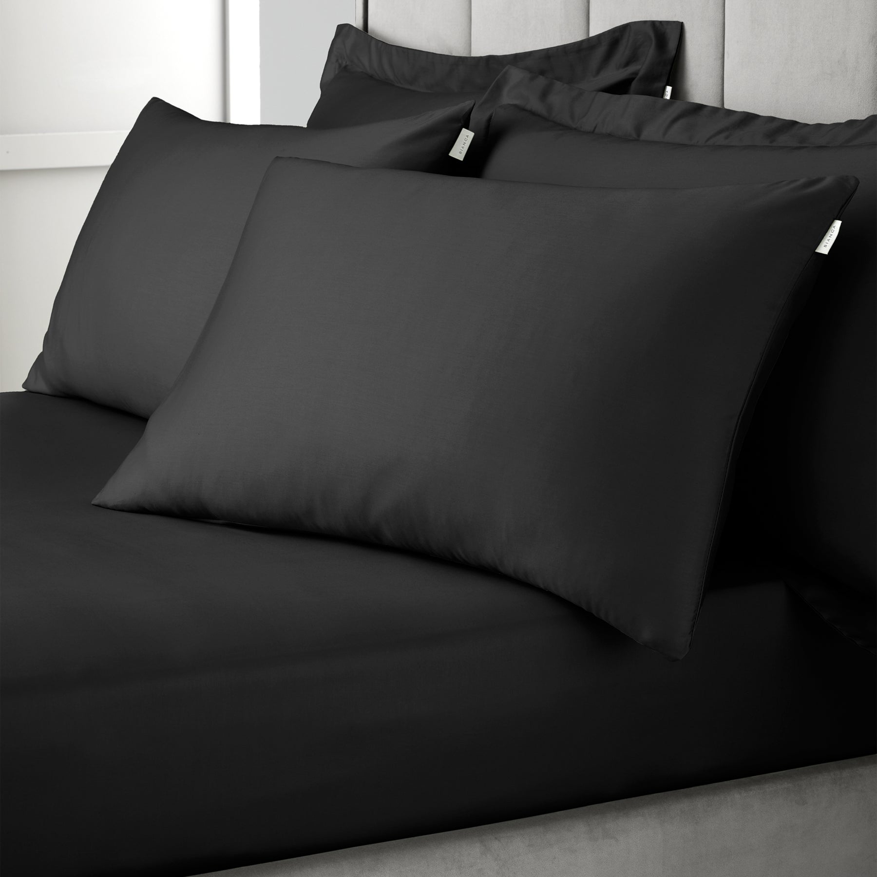 Bianca 400 Thread Count Cotton Sateen Pair of Housewife Pillowcases Black