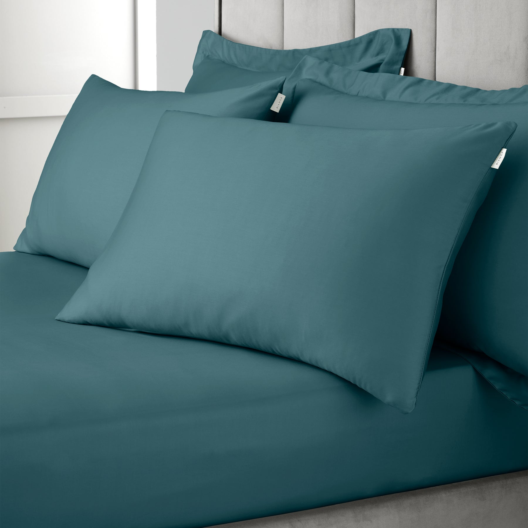 Bianca 400 Thread Count Cotton Sateen Pair of Housewife Pillowcases Teal