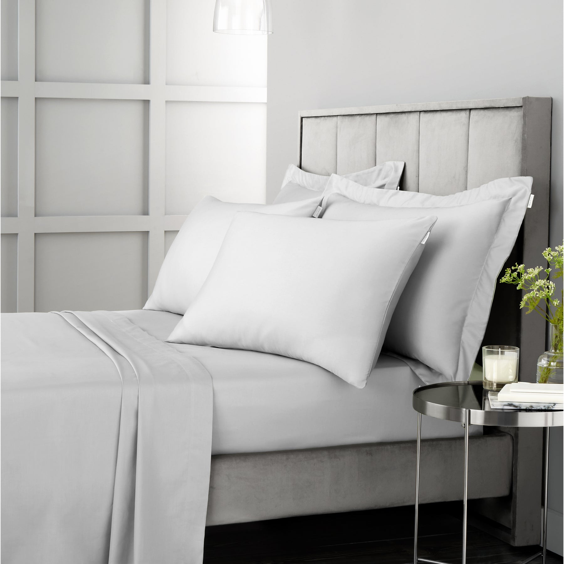 Bianca 400 Thread Count Cotton Sateen Bed Linen Flat Sheet Dove Grey