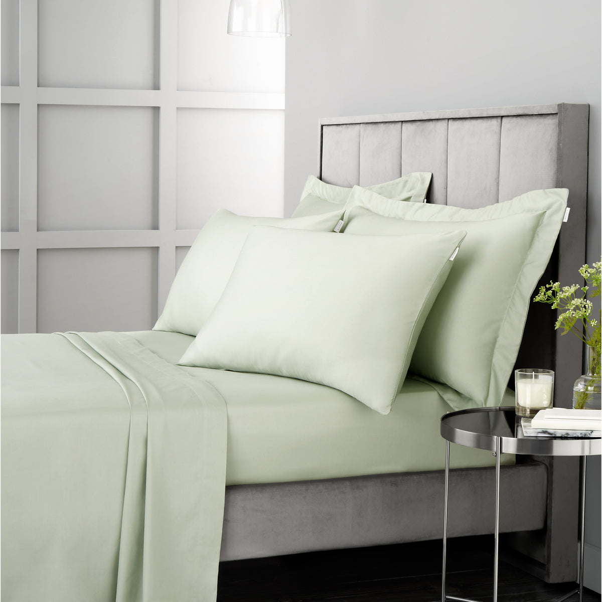 Bianca 400 Thread Count Cotton Sateen Bed Linen Flat Sheet Green
