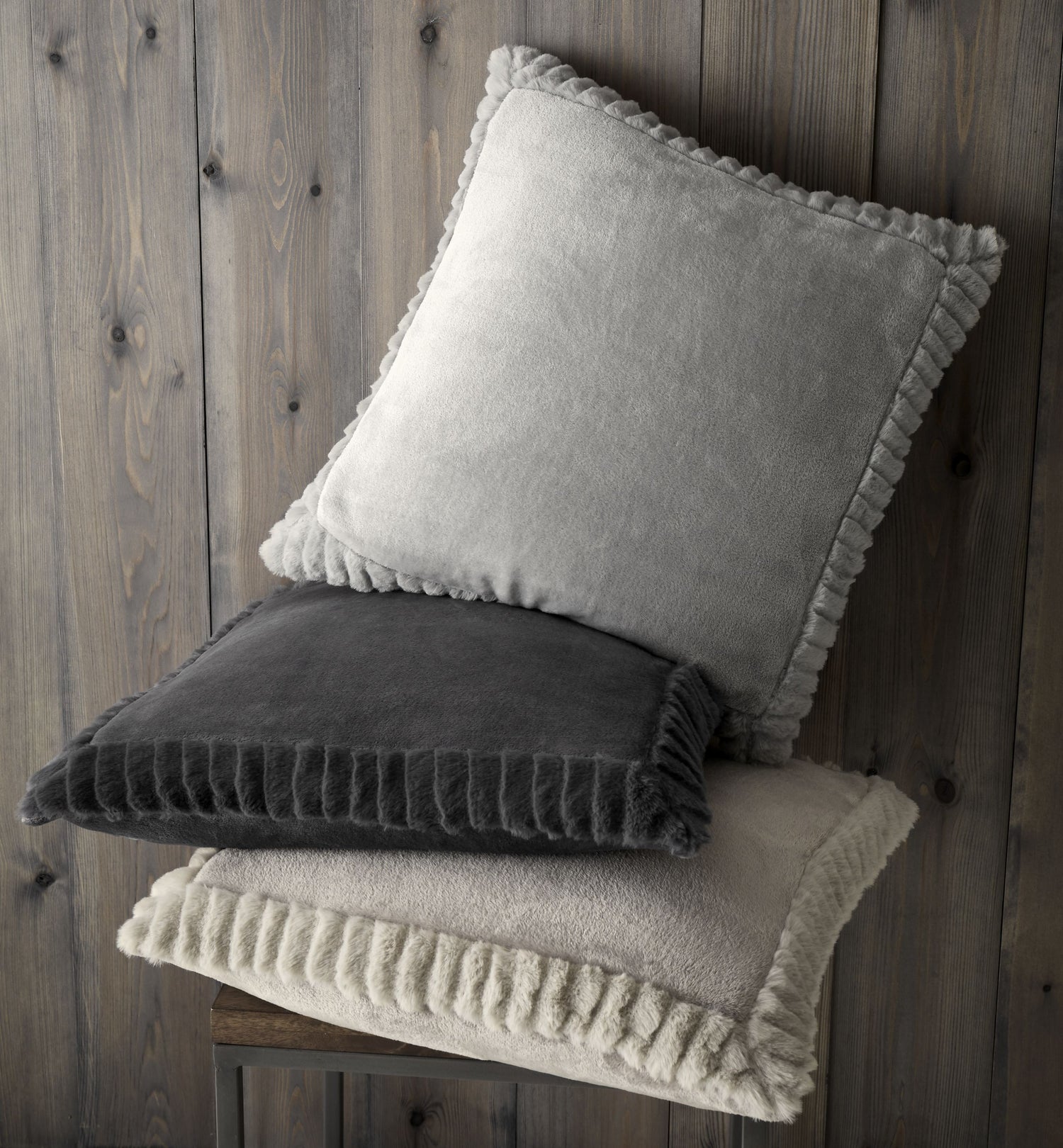 Catherine Lansfield Velvet Faux Fur Filled Cushion 55cm x 55cm Natural