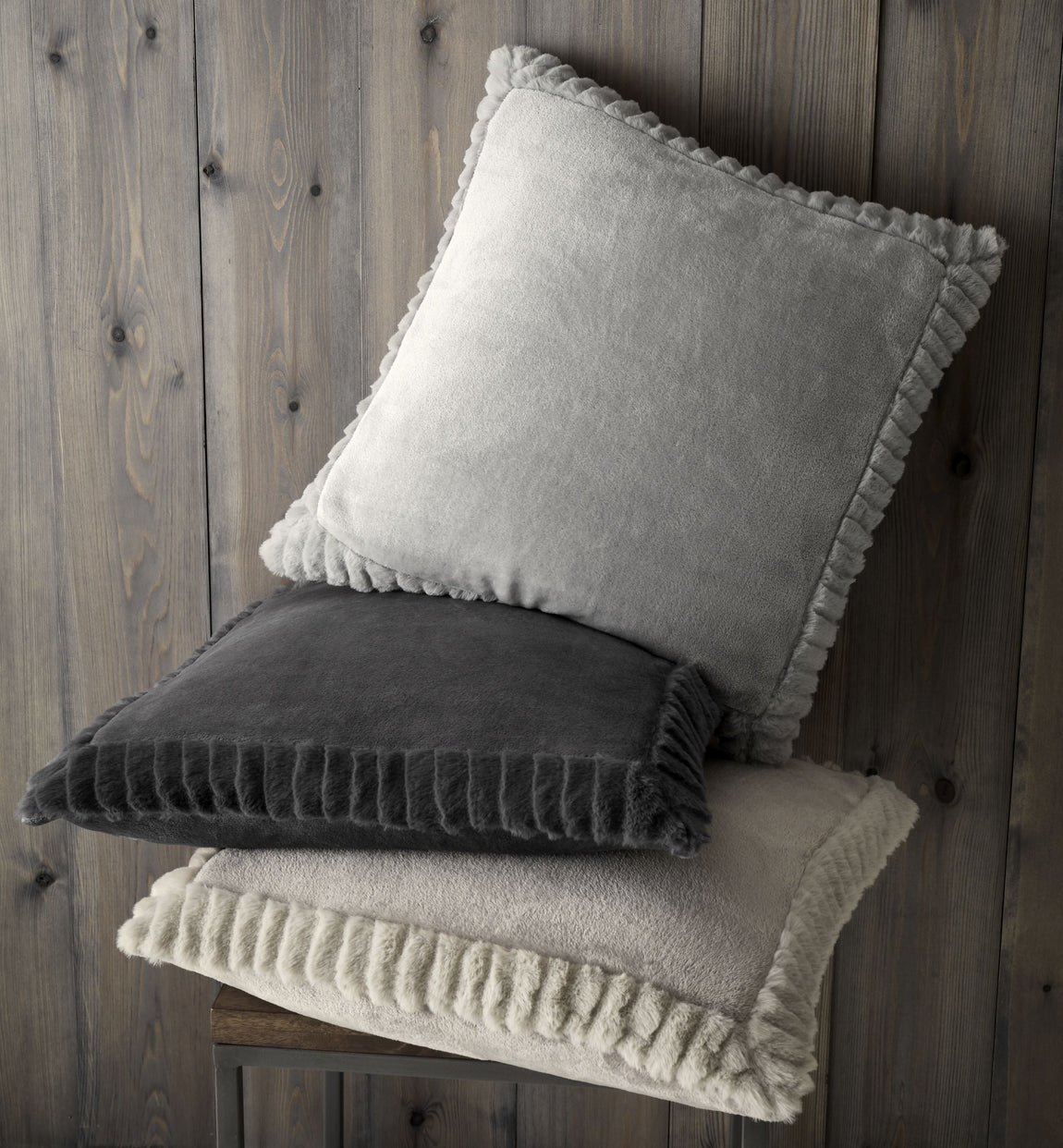 Catherine Lansfield Velvet Faux Fur Filled Cushion 55cm x 55cm Natural