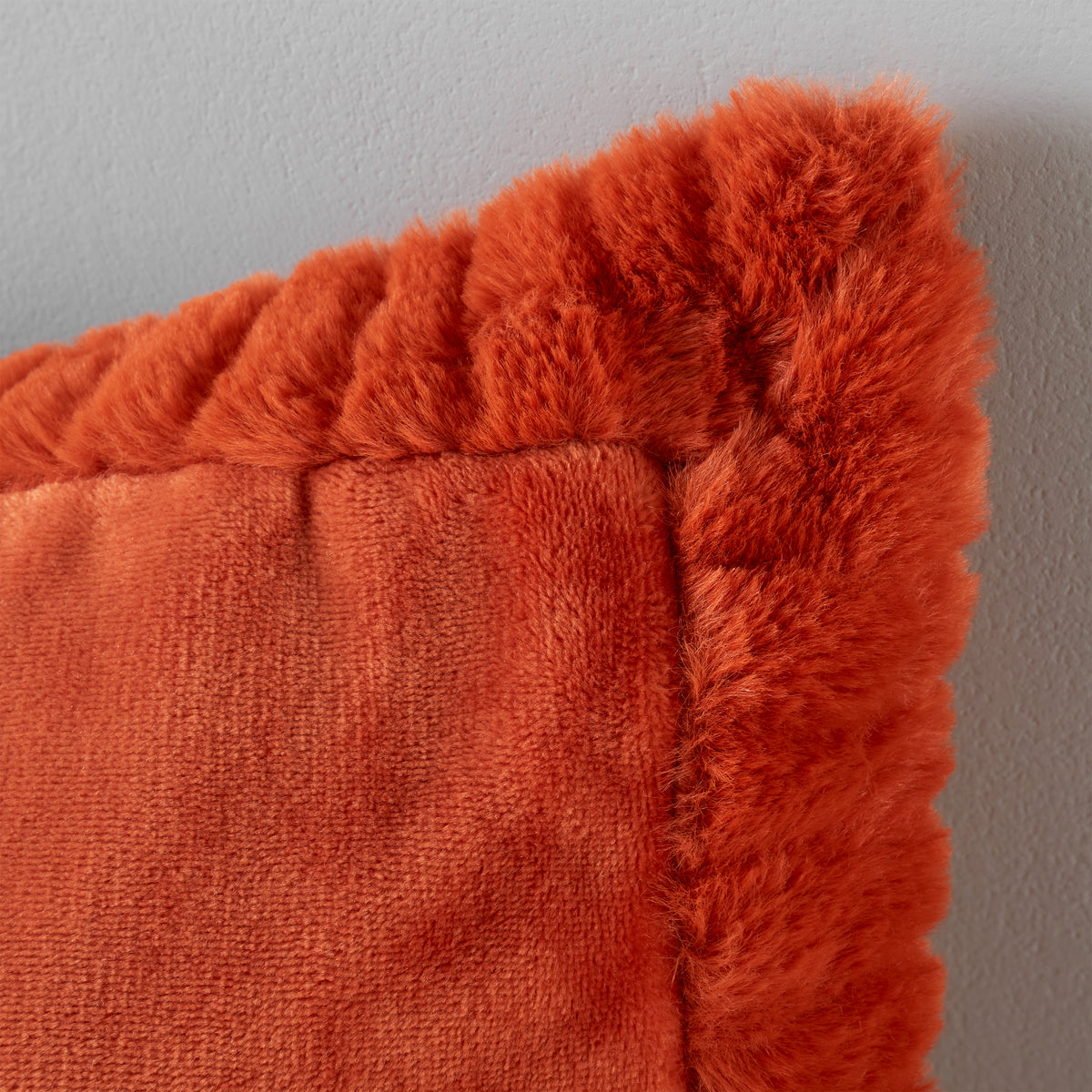 Catherine Lansfield Velvet Faux Fur Filled Cushion 55cm x 55cm Burnt Orange