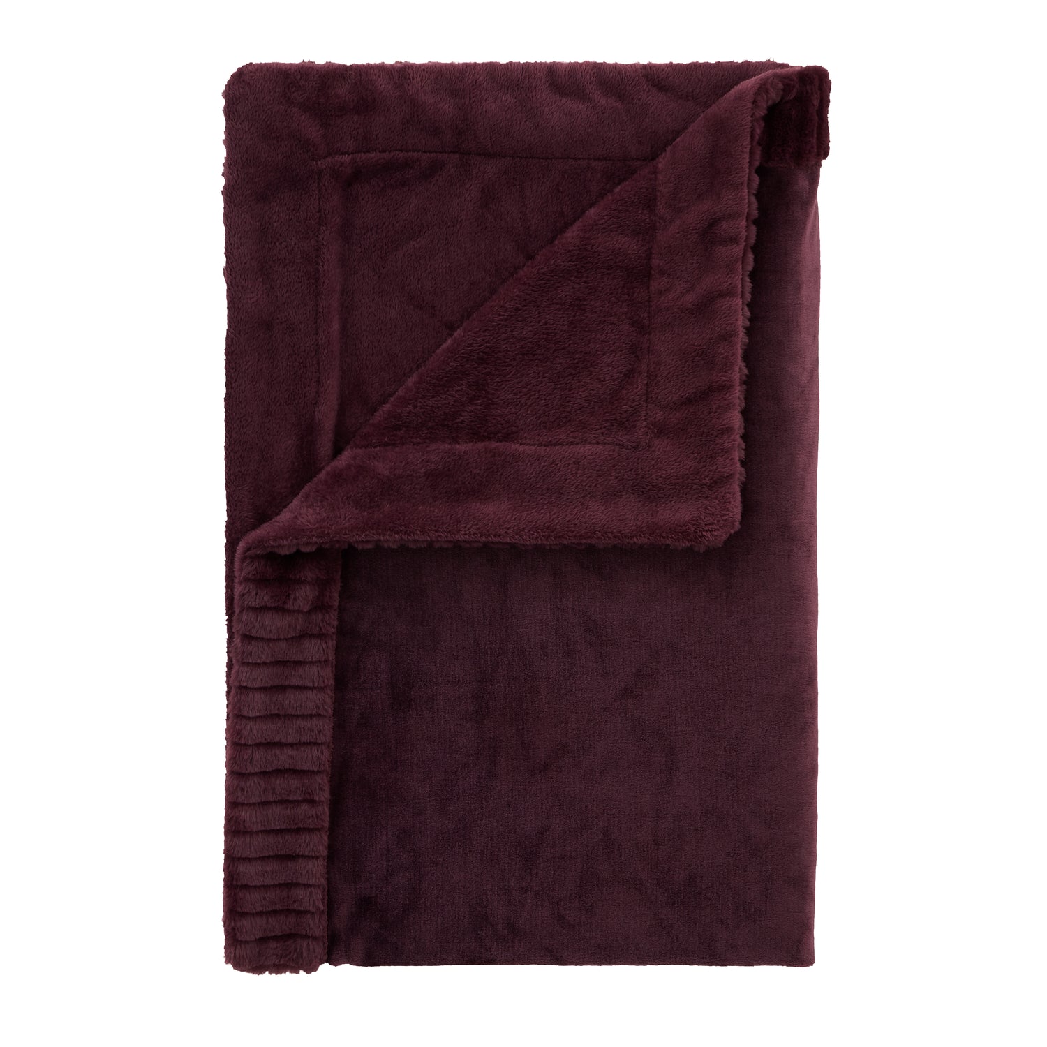 Catherine Lansfield Velvet and Faux Fur 150cmx200cm Throw Plum