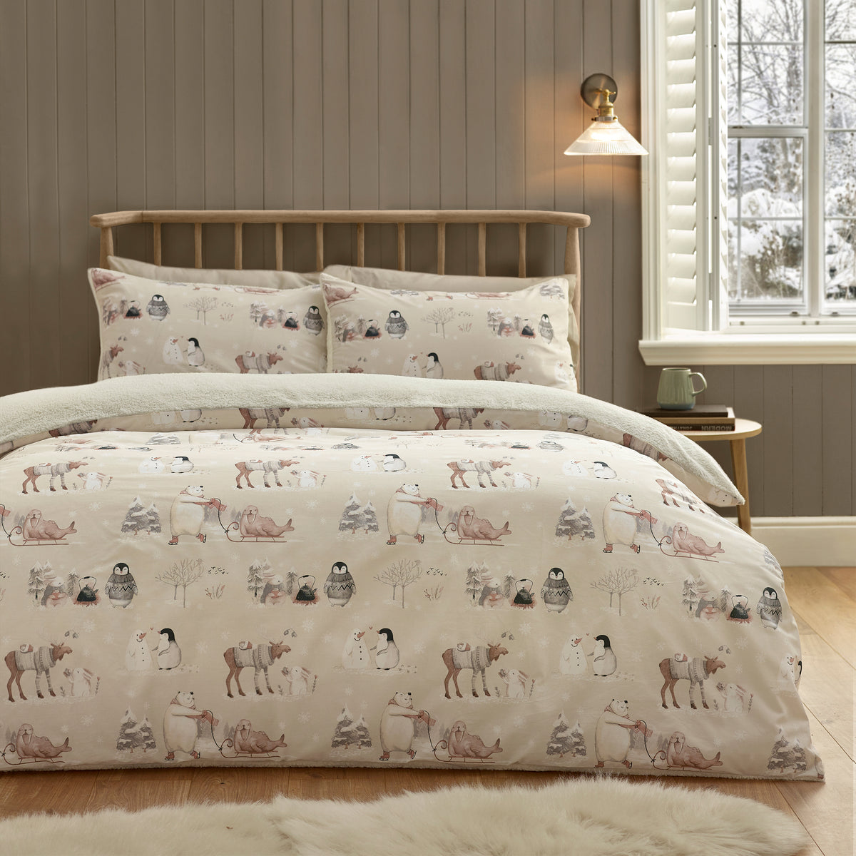 Catherine Lansfield Winter Friends Duvet Cover Bedding Set Natural