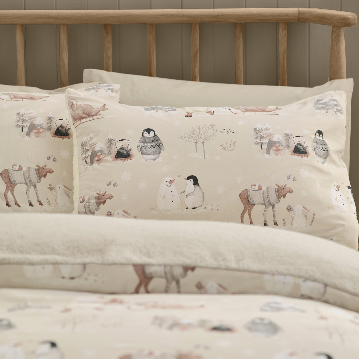 Catherine Lansfield Winter Friends Duvet Cover Bedding Set Natural