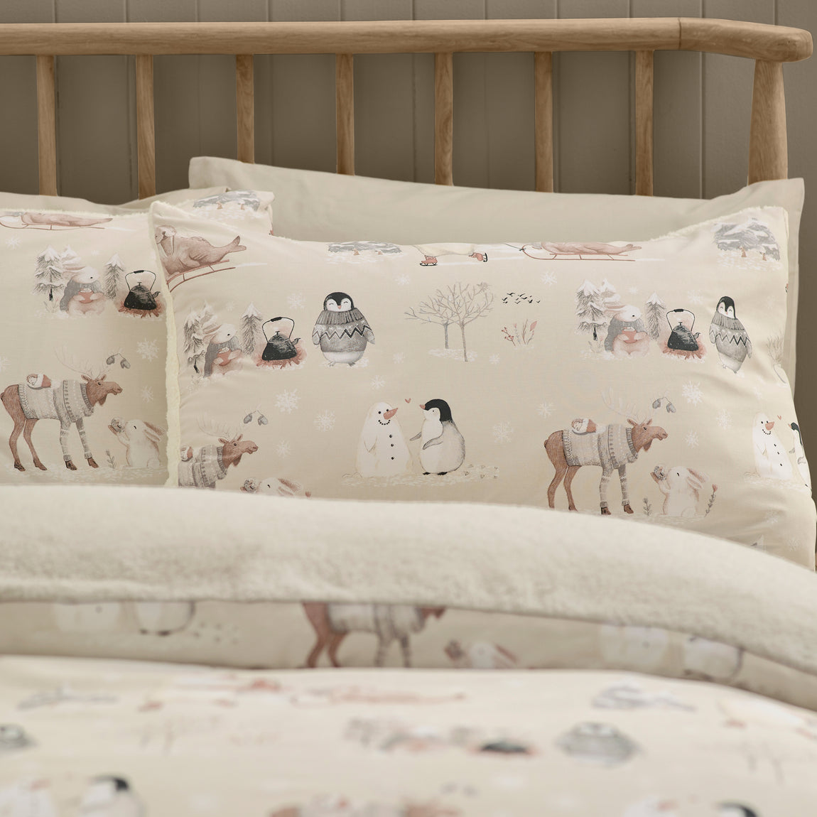 Catherine Lansfield Winter Friends Duvet Cover Bedding Set Natural