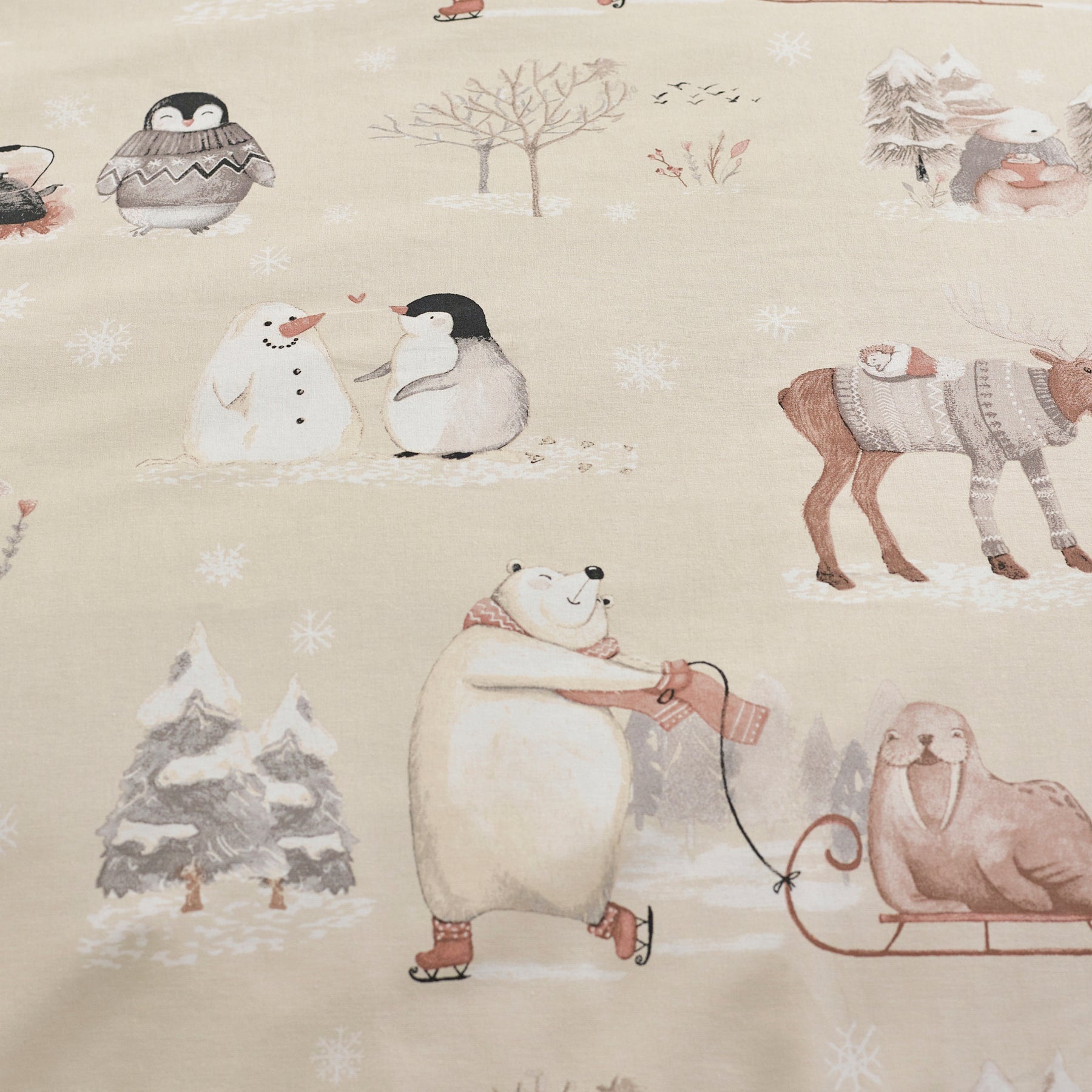 Catherine Lansfield Winter Friends Duvet Cover Bedding Set Natural