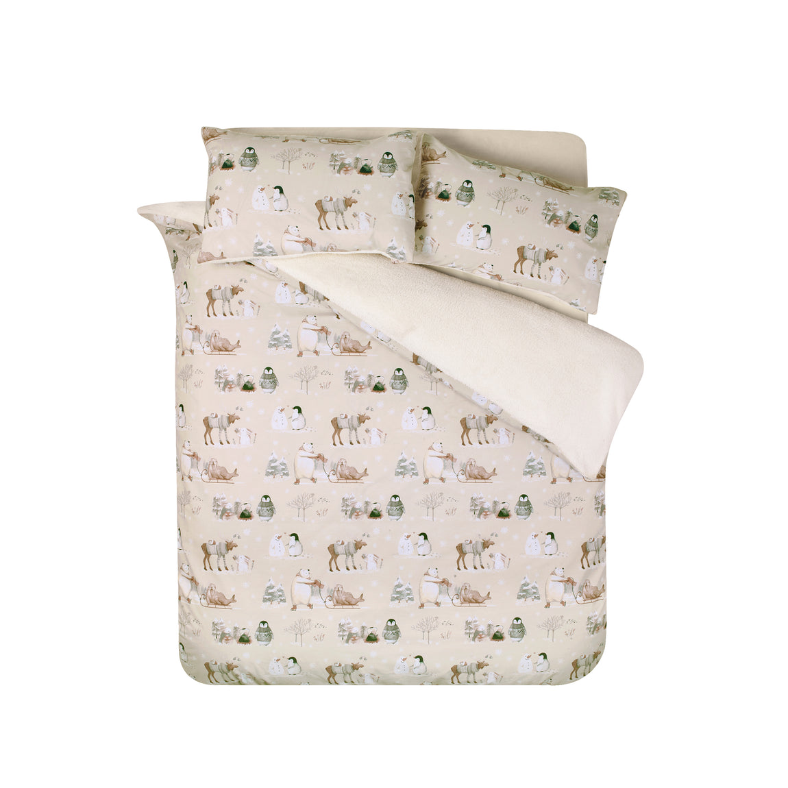 Catherine Lansfield Winter Friends Duvet Cover Bedding Set Natural