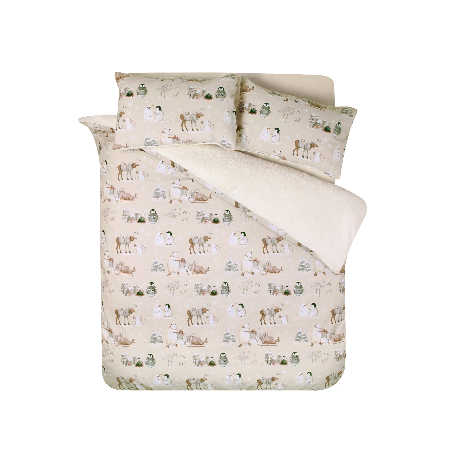Catherine Lansfield Winter Friends Duvet Cover Bedding Set Natural