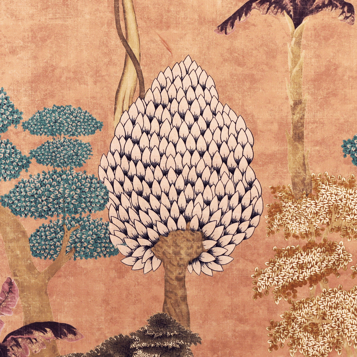 Linda Barker Cloud Tree Velvet Print Fabric Peach