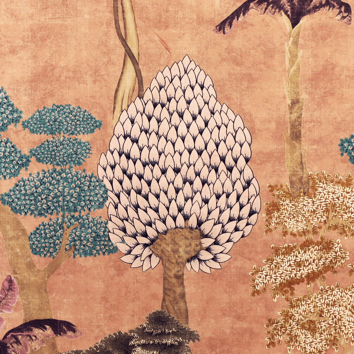 Linda Barker Cloud Tree Velvet Print Fabric Peach
