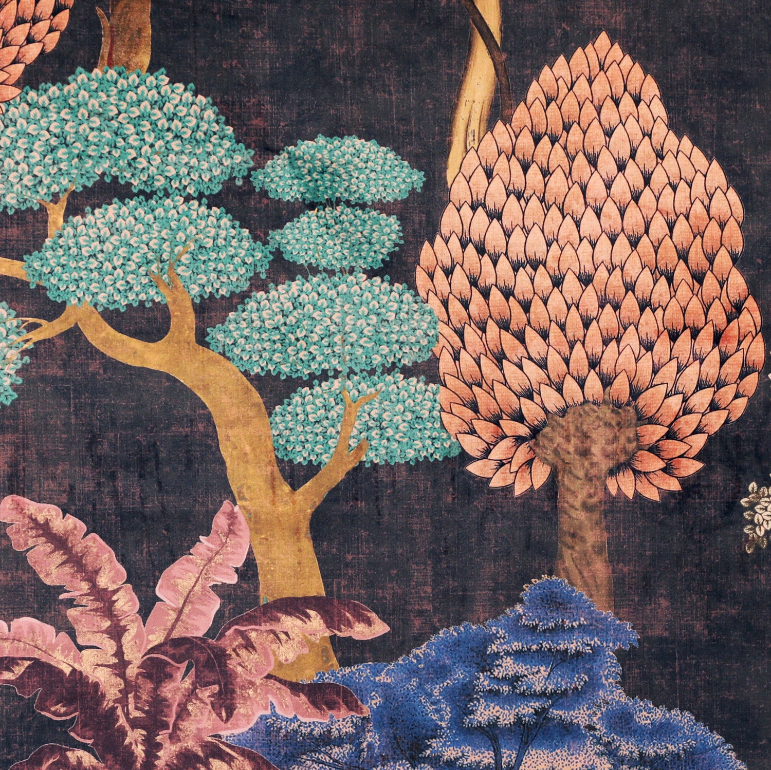 Linda Barker Cloud Tree Velvet Print Fabric Pewter