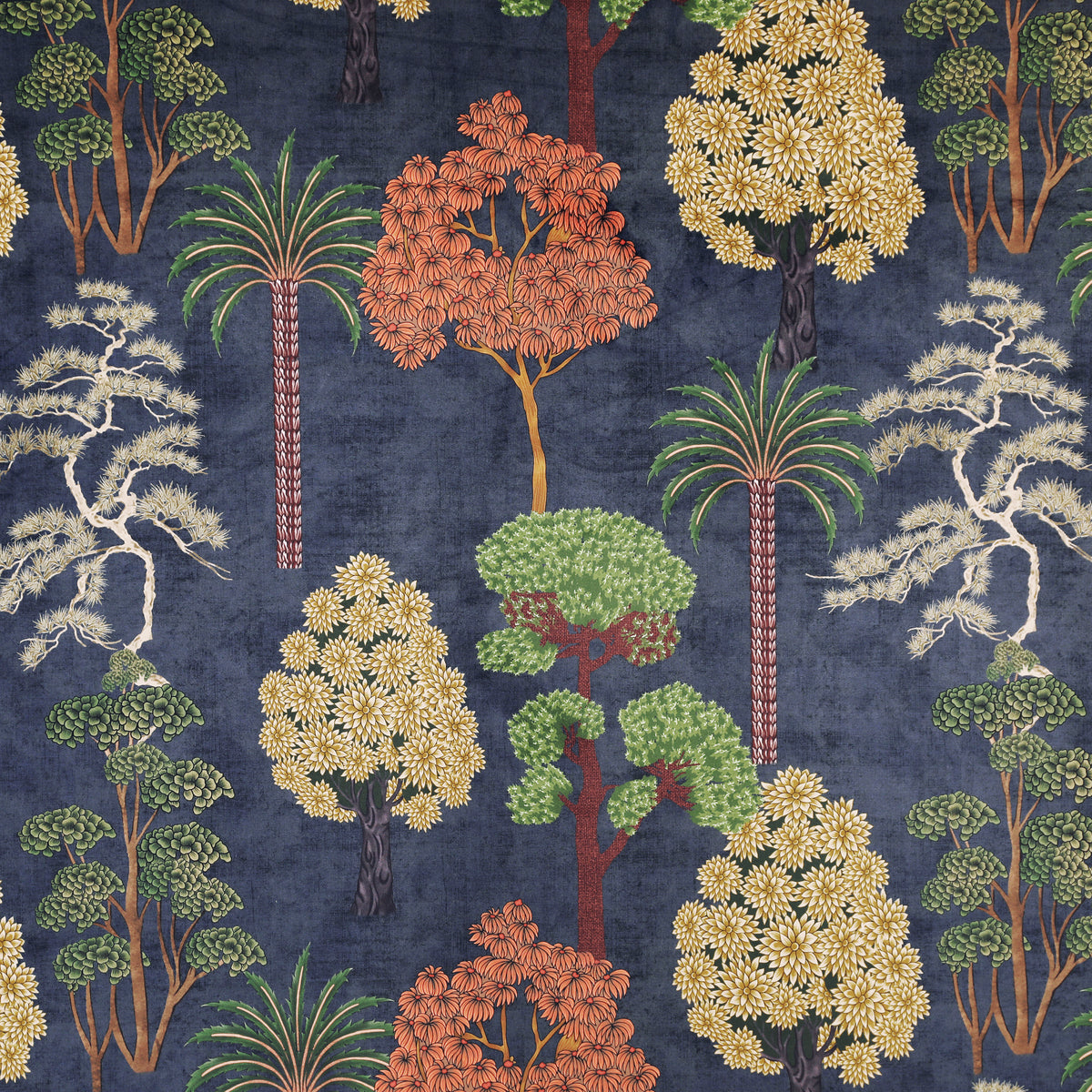 Linda Barker Bonsai Garden Velvet Print Made to Measure Curtain Blue