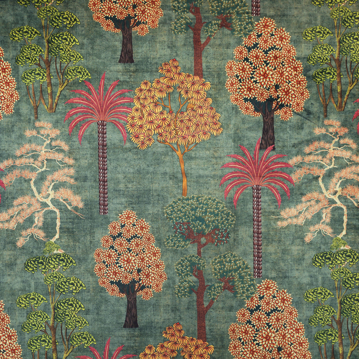 Linda Barker Bonsai Garden Velvet Print Made to Measure Curtain Green Grey