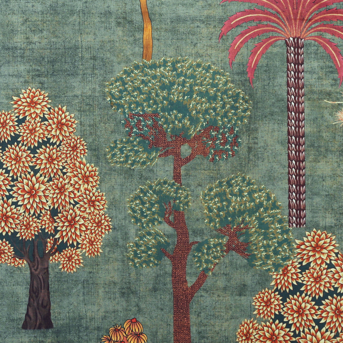 Linda Barker Bonsai Garden Velvet Print Fabric Green Grey