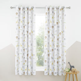 Catherine Lansfield Roarsome Animals Ready Made Eyelet Curtains 66 x 72 Natural