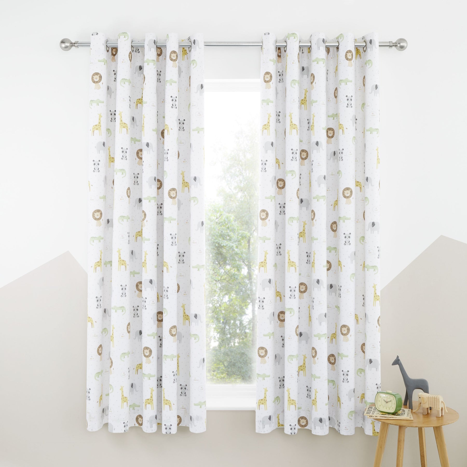 Catherine Lansfield Roarsome Animals Ready Made Eyelet Curtains 66 x 72 Natural
