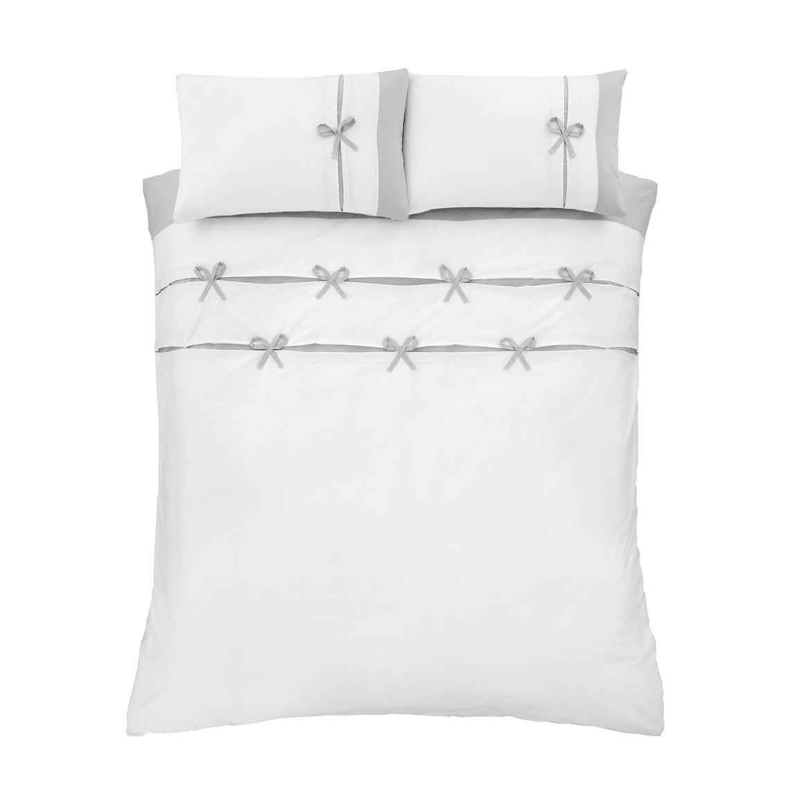 Catherine Lansfield Milo Bow Duvet Cover Bedding Set White