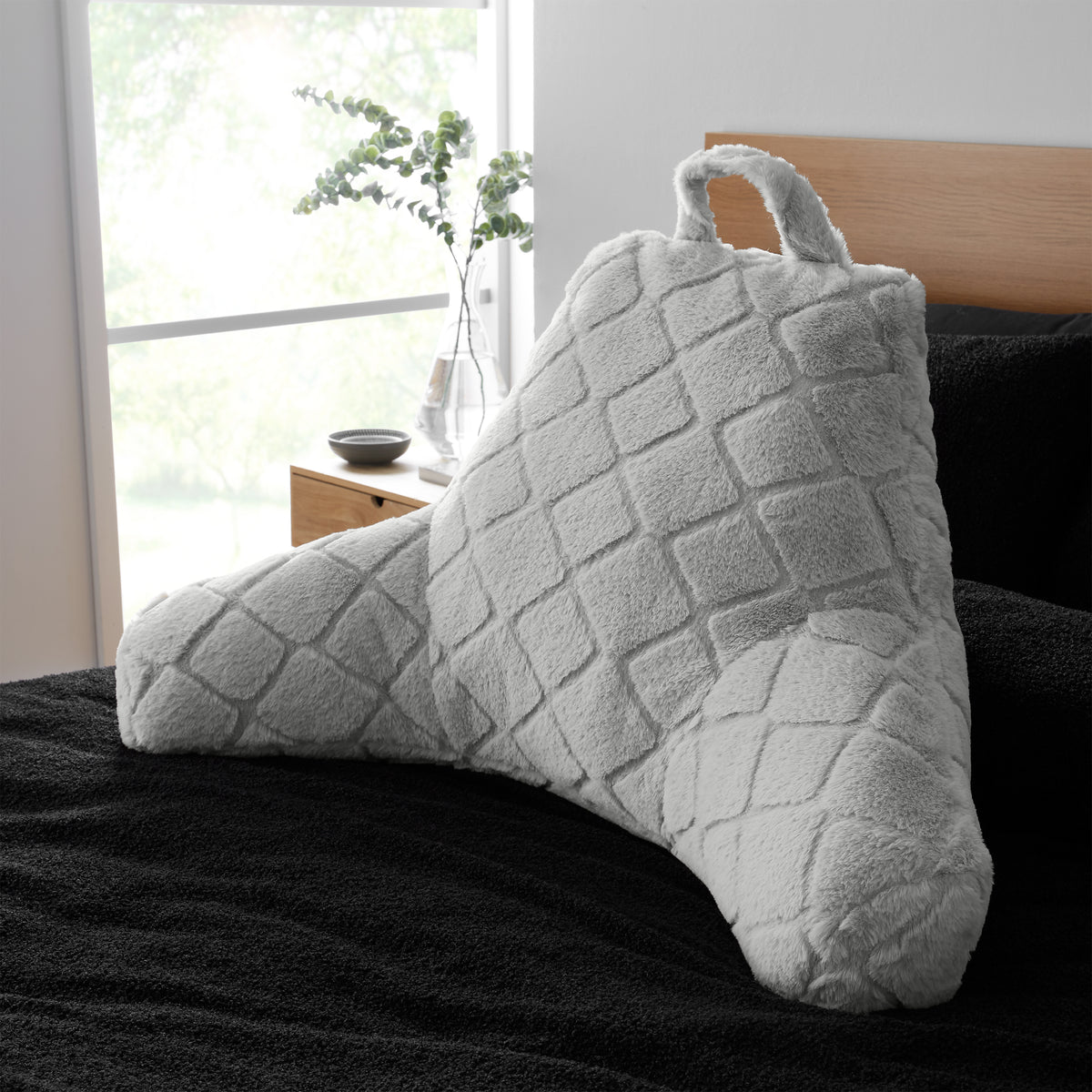 Catherine Lansfield Cosy Diamond Faux Fur Cuddle Filled Cushion Silver