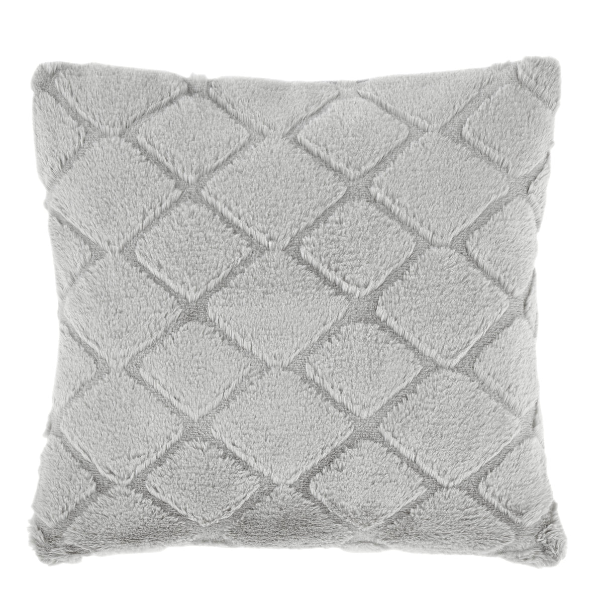 Catherine Lansfield Cosy Diamond Faux Fur Filled Cushion 43cm x 43cm Silver Grey