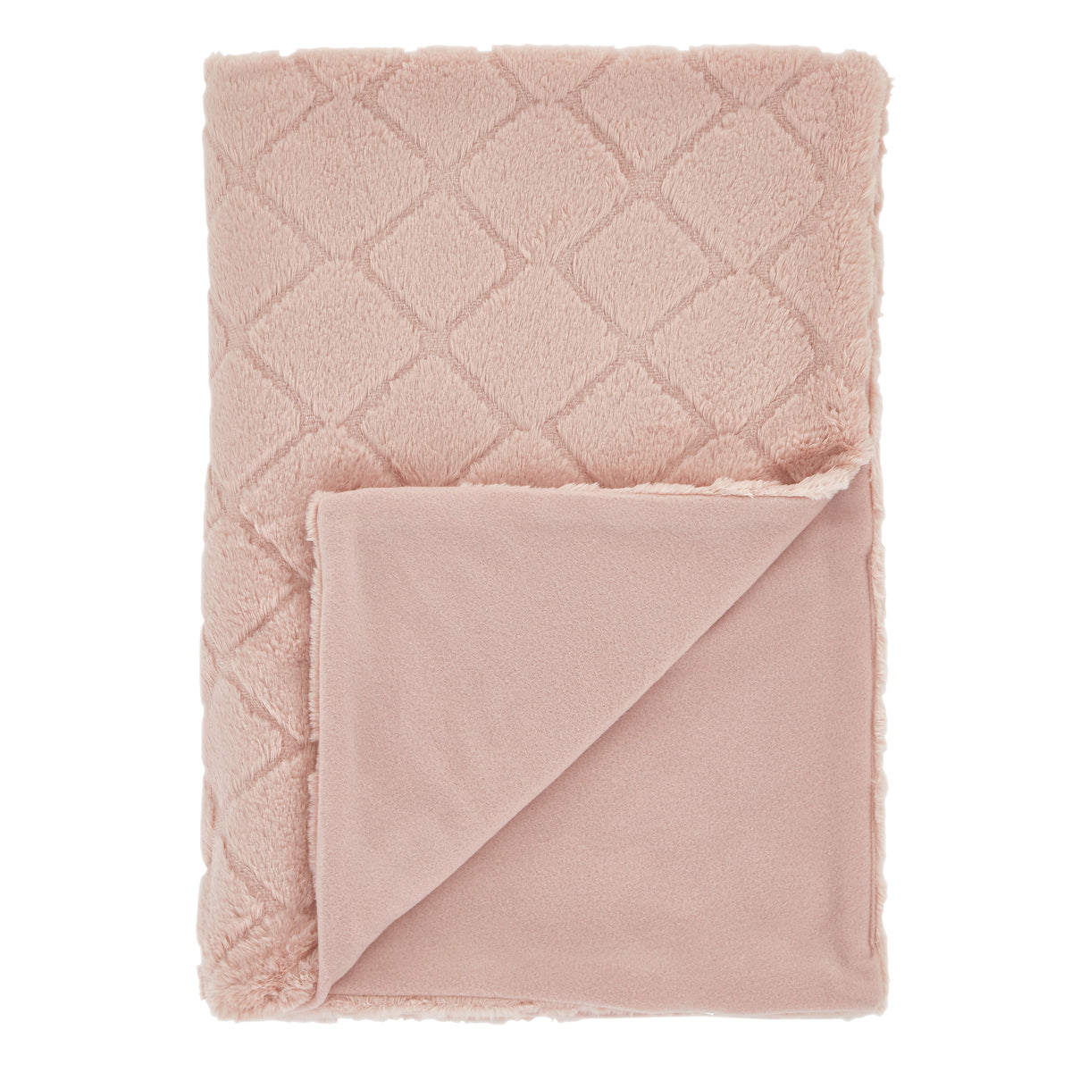 Catherine Lansfield Cosy Diamond Faux Fur 130cmx170cm Throw Blush Pink