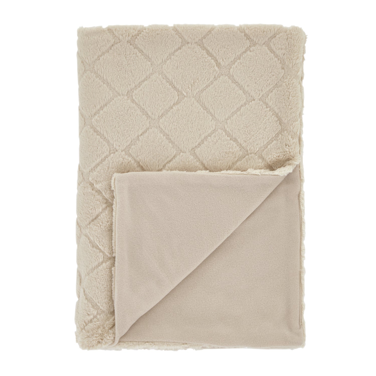 Catherine Lansfield Cosy Diamond Faux Fur 130cmx170cm Throw Natural