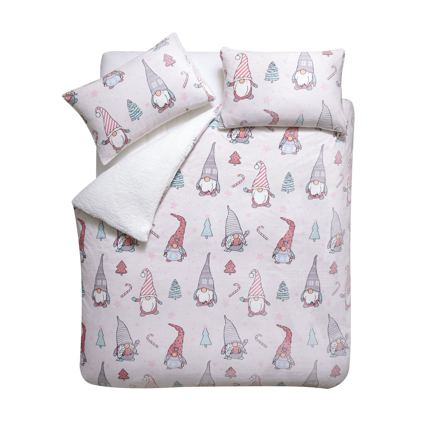 Catherine Lansfield Festive Gnomes Duvet Cover Bedding Set Pink