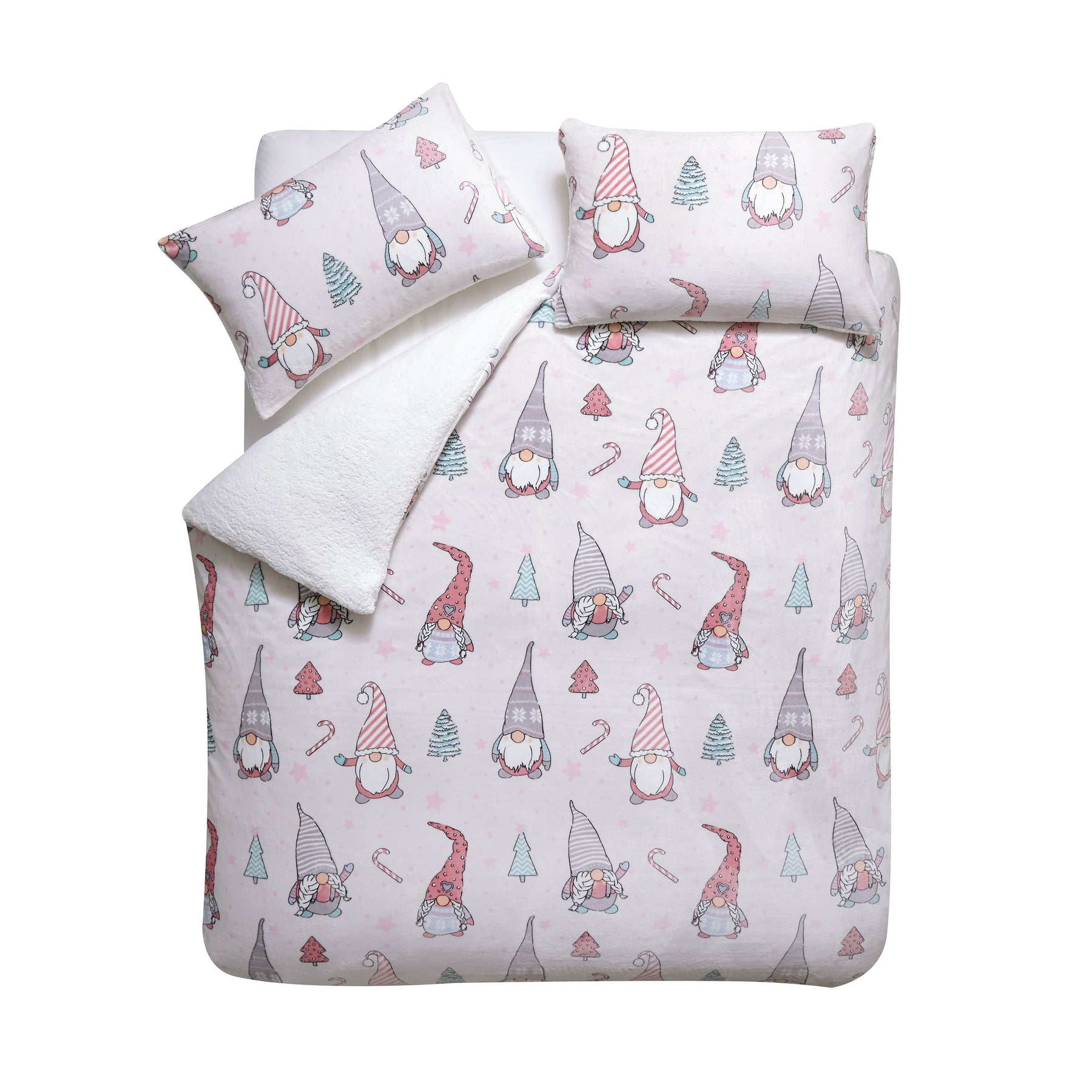 Catherine Lansfield Festive Gnomes Duvet Cover Bedding Set Pink