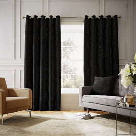 Hyperion Selene Luxury Chenille Ready Made Eyelet Curtains Black