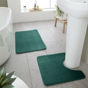 Catherine Lansfield Anti Bacterial Memory Foam Bath Mat and Pedestal Mat Forest Green