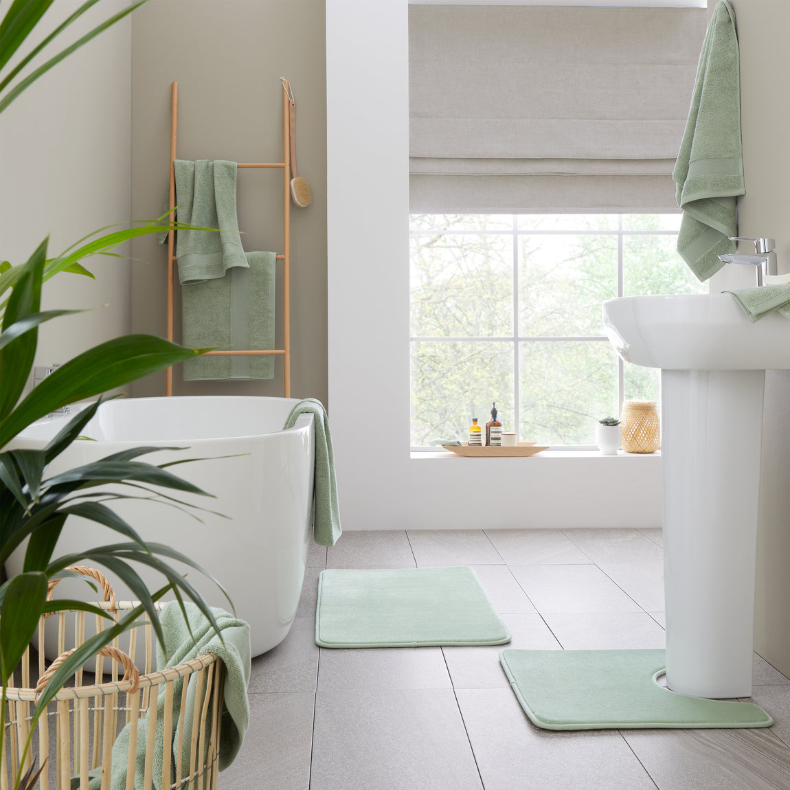 Catherine Lansfield Anti Bacterial Two Bath Sheet Towels Sage