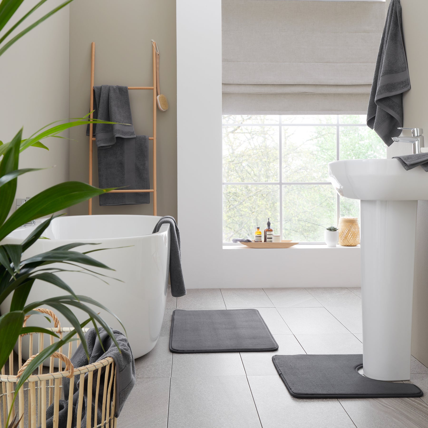 Catherine Lansfield Anti Bacterial Two Bath Sheet Towels Charcoal