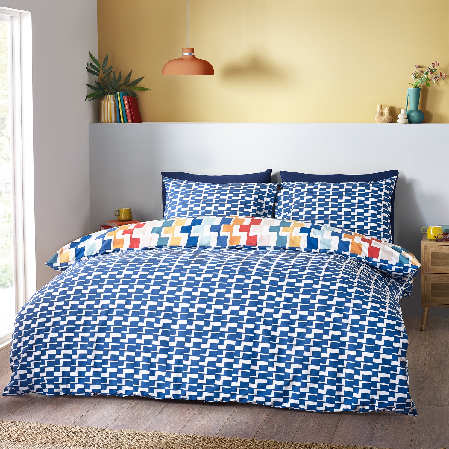 Catherine Lansfield Bryson Geometric Reversible Duvet Cover Bedding Set Bright