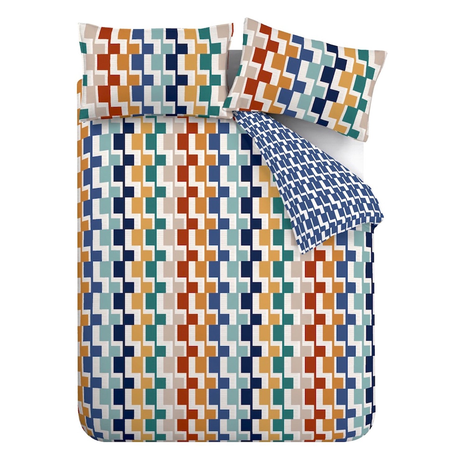 Catherine Lansfield Bryson Geometric Reversible Duvet Cover Bedding Set Bright