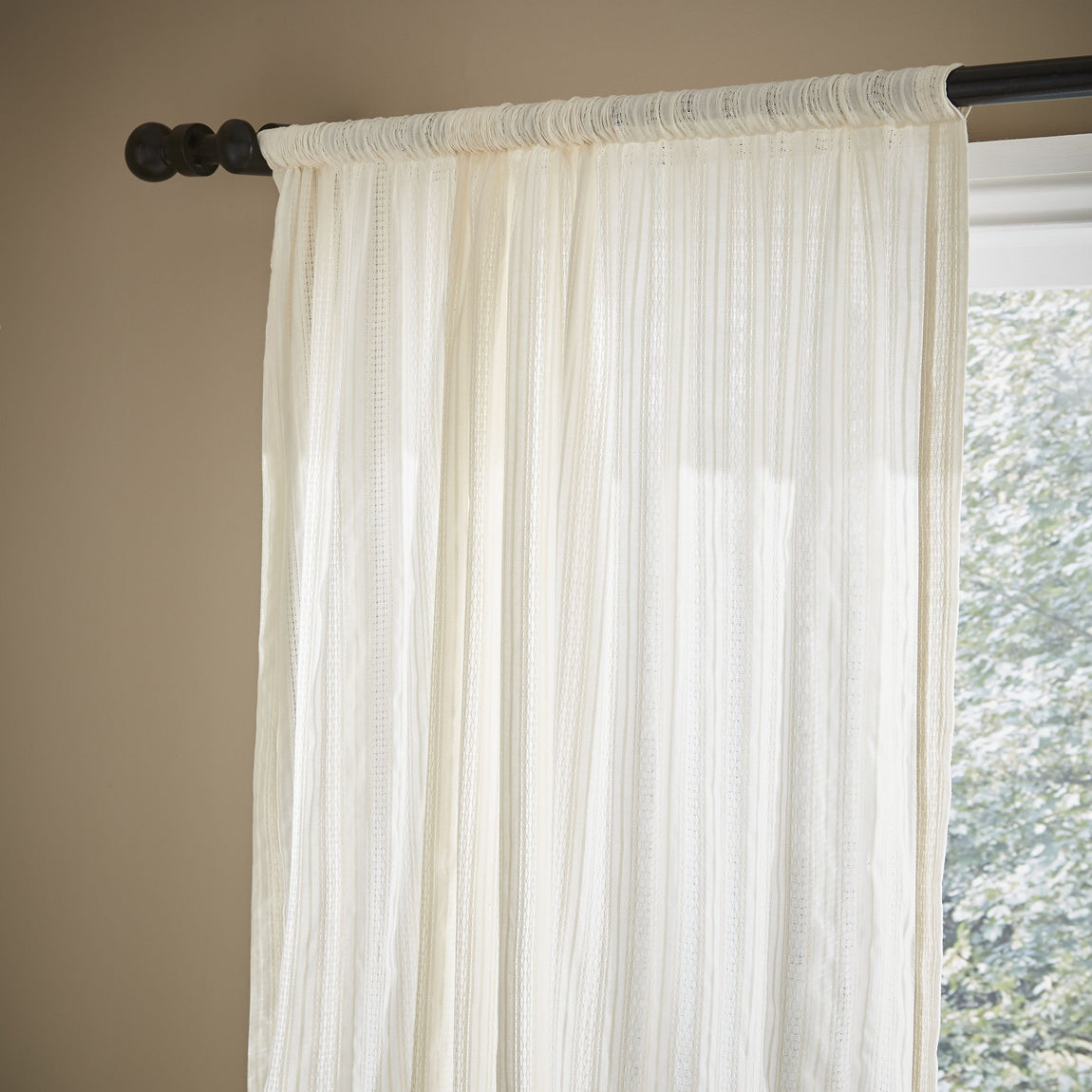 Pineapple Elephant Zofia Broderie Cotton Anglaise Ready Made Single Voile Curtain Natural