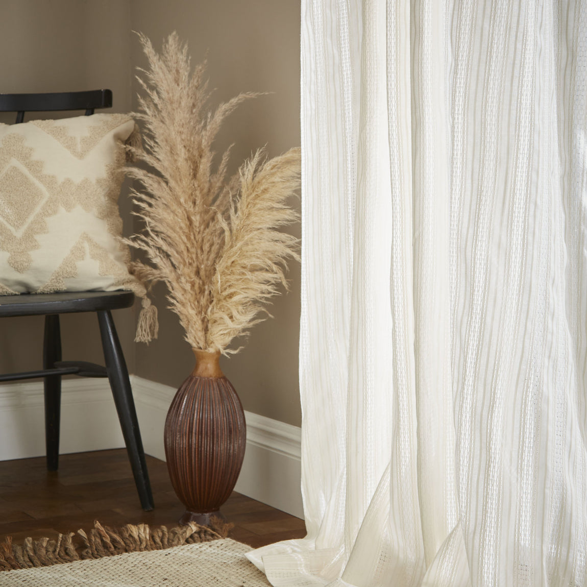 Pineapple Elephant Zofia Broderie Cotton Anglaise Ready Made Single Voile Curtain Natural