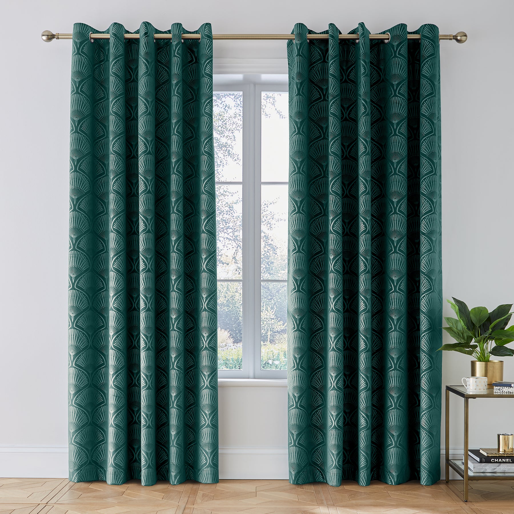 Catherine Lansfield Art Deco Pearl Ready Made Eyelet Curtains Teal