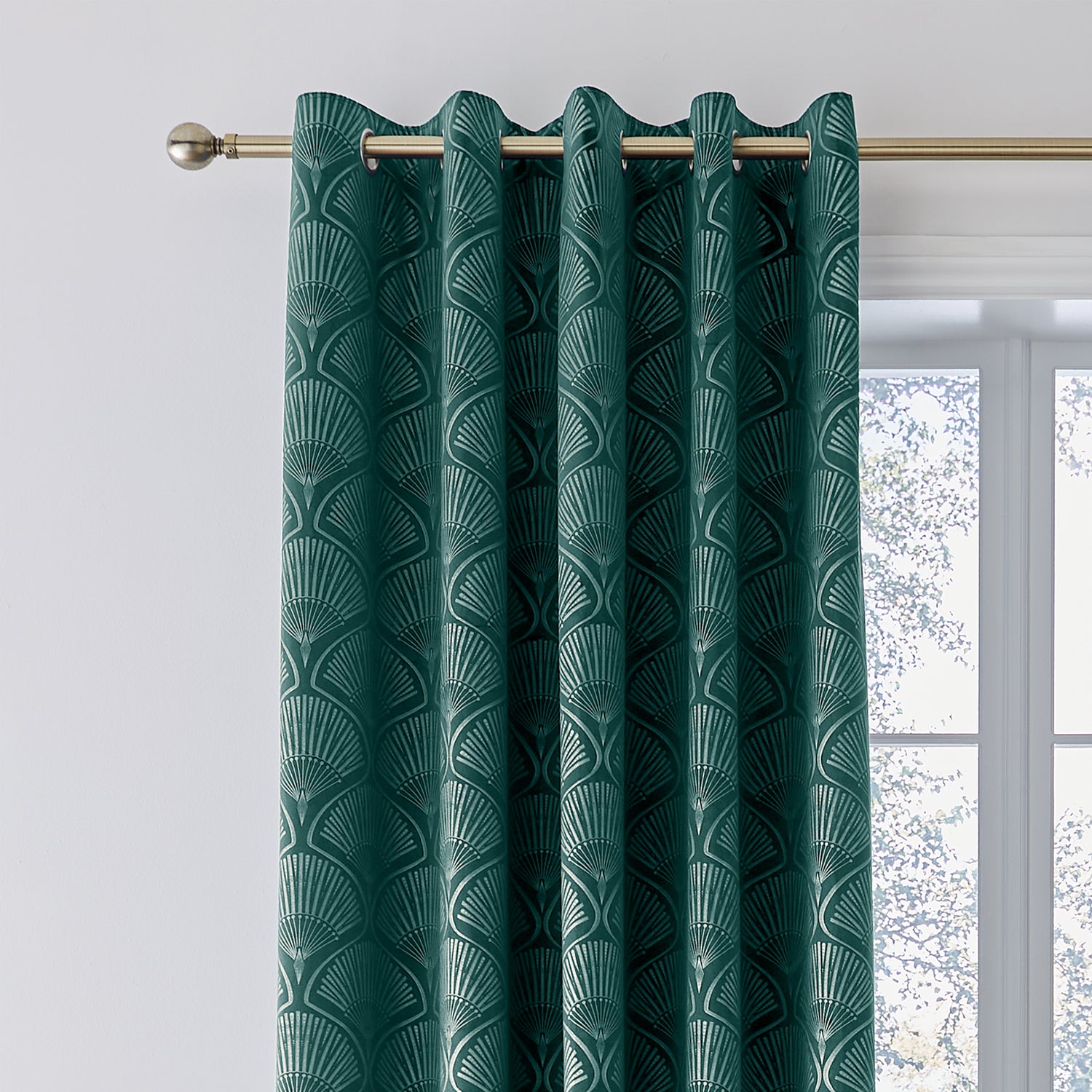 Catherine Lansfield Art Deco Pearl Ready Made Eyelet Curtains Teal