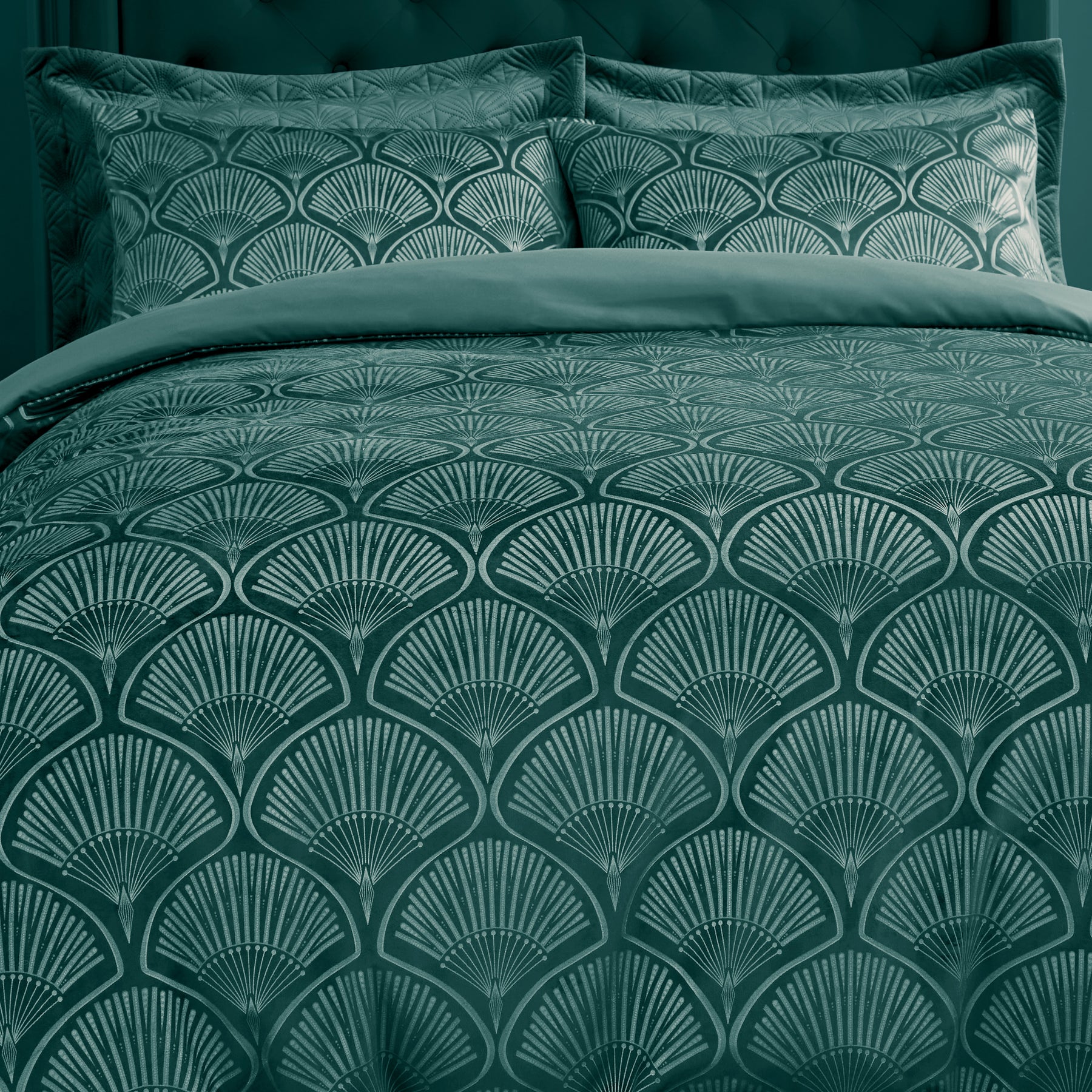 Catherine Lansfield Art Deco Pearl Duvet Cover Bedding Set Teal