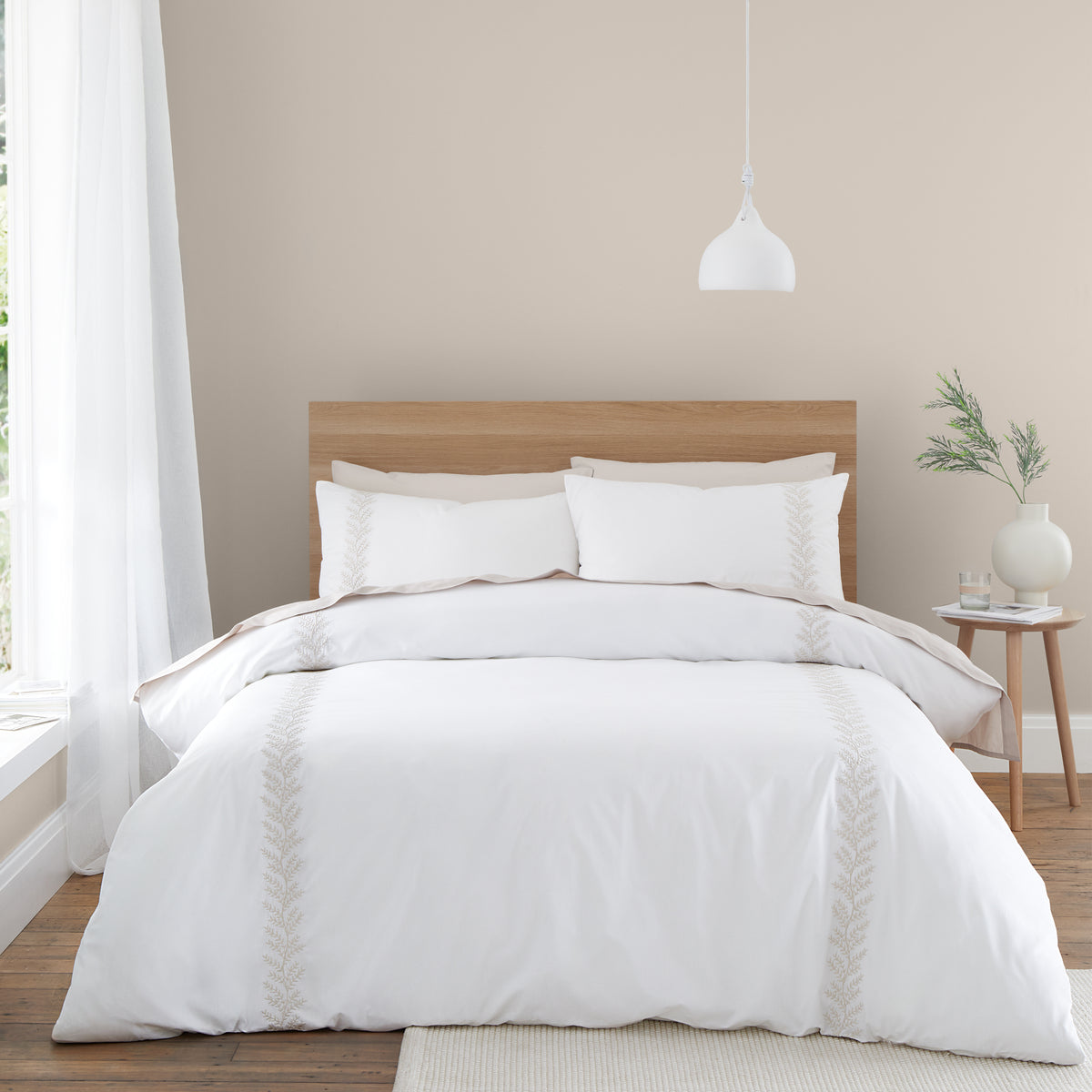 Bianca Embroidery Leaf Duvet Cover Bedding Set Natural