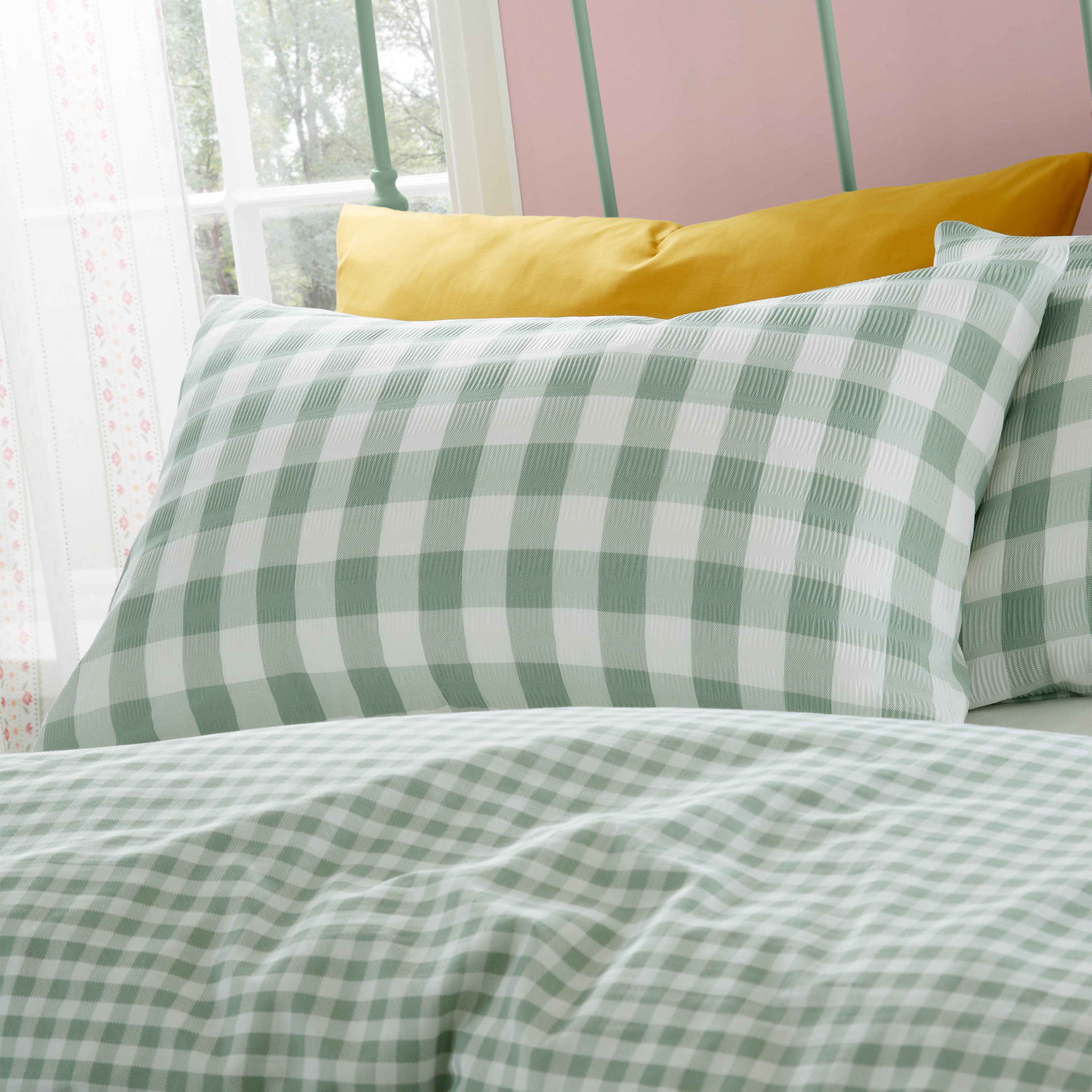 Catherine Lansfield Omkeerbaar Dekbedovertrek Set - Spring Check Pastel, 200x200 Cm Met 2 Kussenslopen - 52% Polyester, 48% Katoen