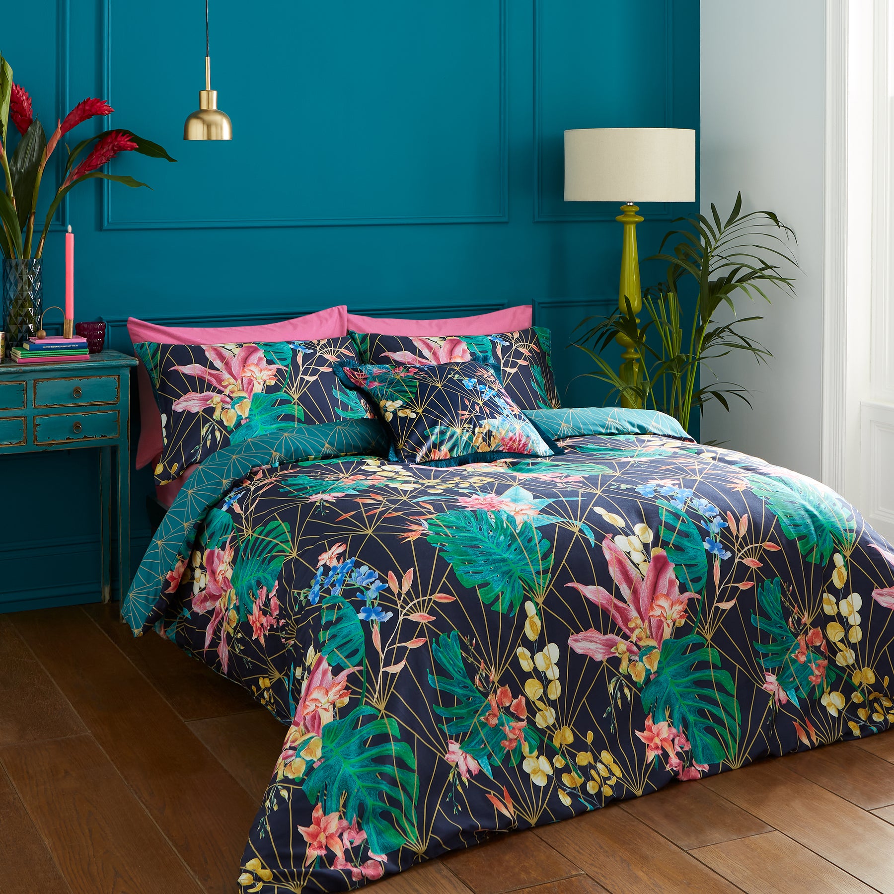 Green Catherine Lansfield Botanical Leaves Duvet Cover Bedding Set Terrys