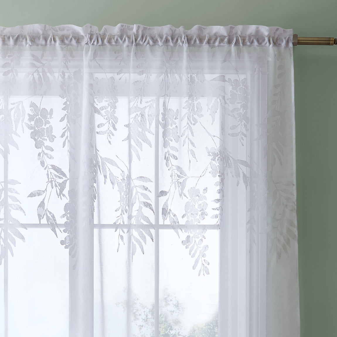 Catherine Lansfield Wisteria Floral Ready Made Single Voile Curtain White