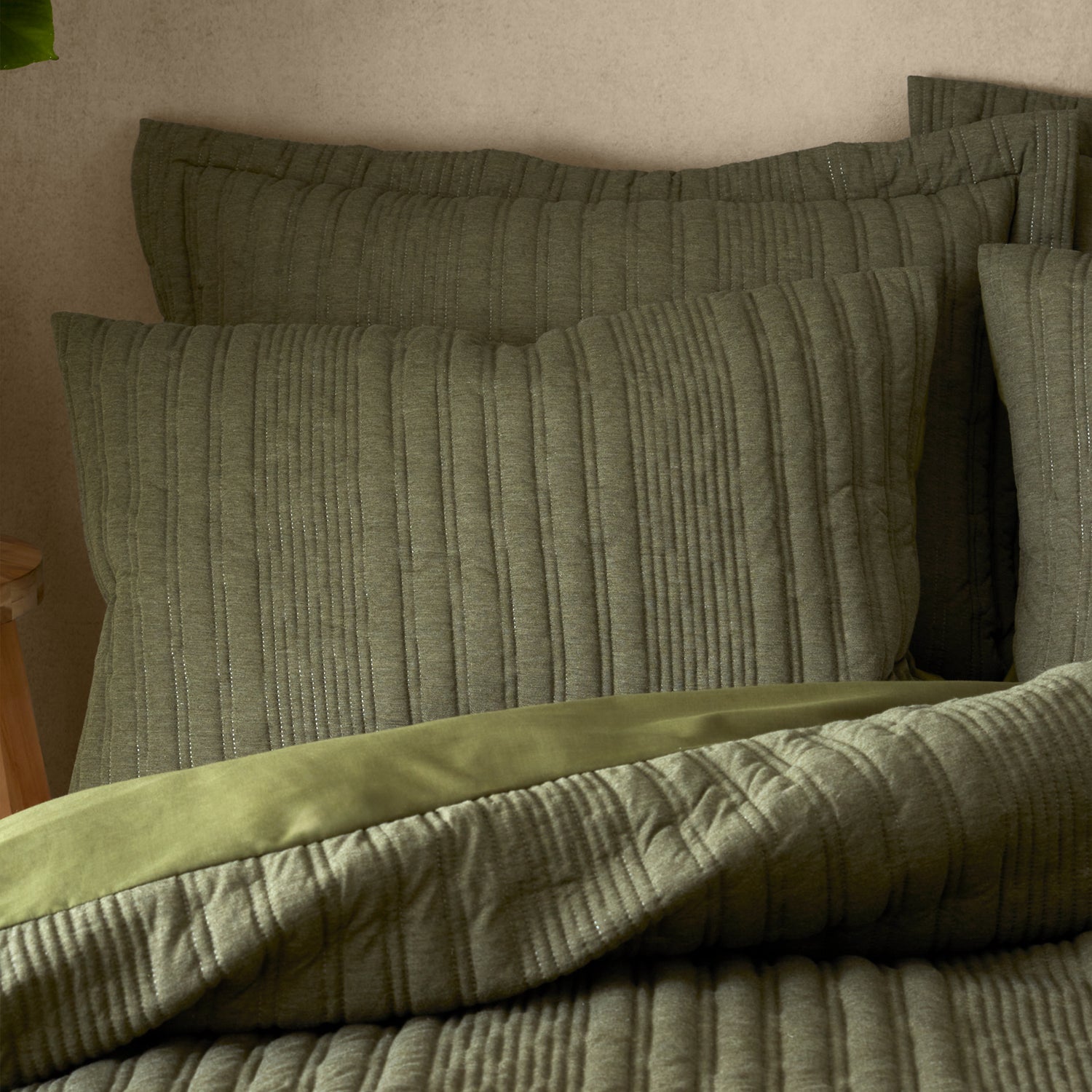 Pineapple Elephant Tamba Jersey Stripe Eco Duvet Cover Bedding Set Olive Green